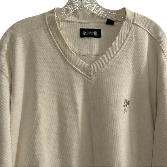Ashworth Men's V-Neck Golf Pullover Sweater Beige Size L Side Pockets - Picture 2 of 14